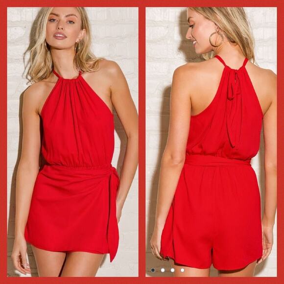 LULU'S WOMEN'S NEW RED SLEEVELESS TAKE US OUT FAUX WRAP ROMPER SIZE XL X-LARGE - Picture 1 of 11